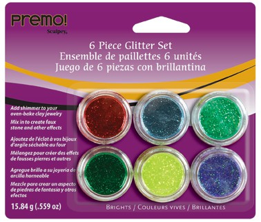 Набор блесток для добавления в полимерный пластик, 6 баночек, цвета Яркие (Premo)