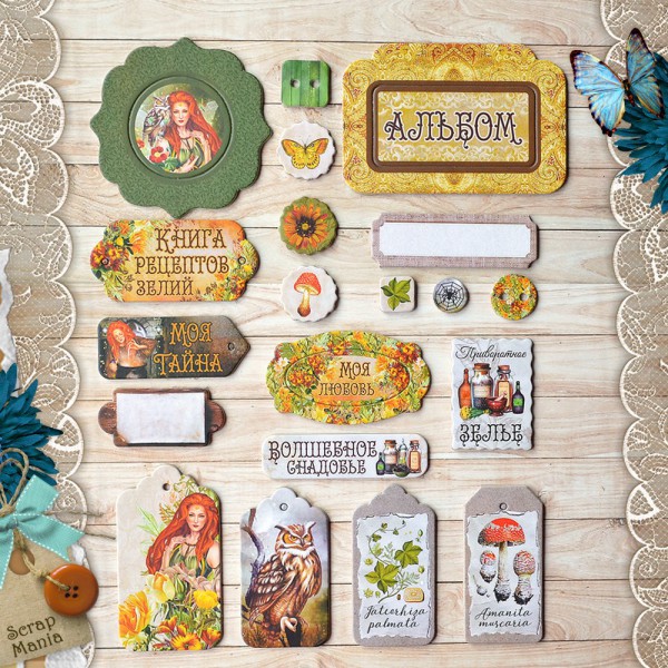 Набор вырубок из цветного чипборда из коллекции "Ворожея" (ScrapMania)  