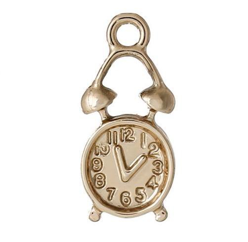 Подвеска металлическая 3D "Будильник миниатюрный металлический", цвет Светло-золотистый, 1 шт.