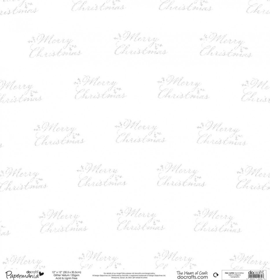 Калька с глиттером 30.5*30.5 см Tipography (Merry Christmas) (Papermania)  