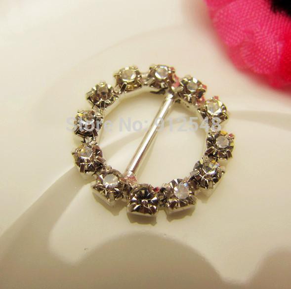 Декоративная пряжка со стразами Круглая, диаметр 15 мм, цвет Серебро