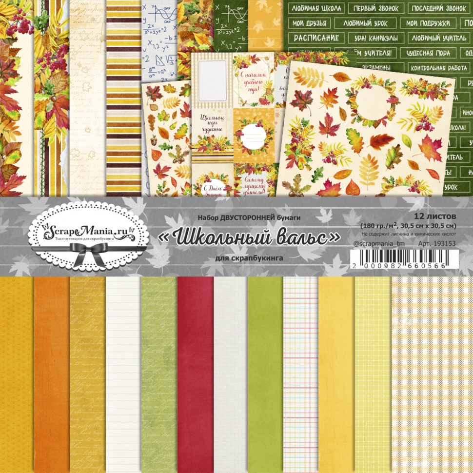 Набор бумаги 30.5*30.5 см из коллекции "Школьный вальс", 12 листов (ScrapMania)