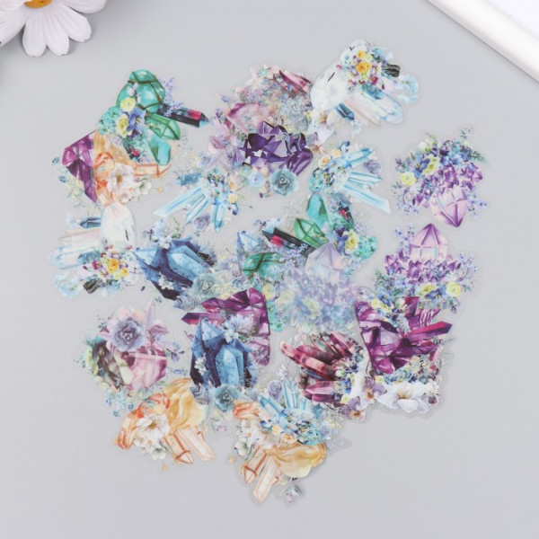 Набор ацетатных высечек на клейкой основе "Кристаллы и цветы", 30 шт. (АртУзор)