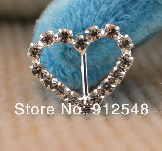 Декоративная пряжка со стразами в виде сердца, размер 20*20 мм, цвет Серебро