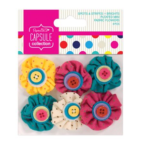 Набор декоративных тканевых цветочков из коллекции Spots & Stripes Brights (Яркие кружки и полоски)(Docrafts)  