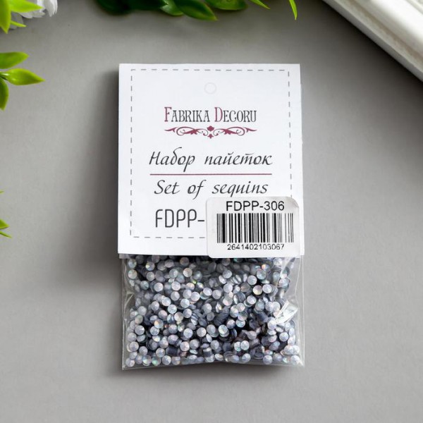 Пайетки круглые 4 мм, цвет Серебро матовое, 10 г (Фабрика декору, Украина) 