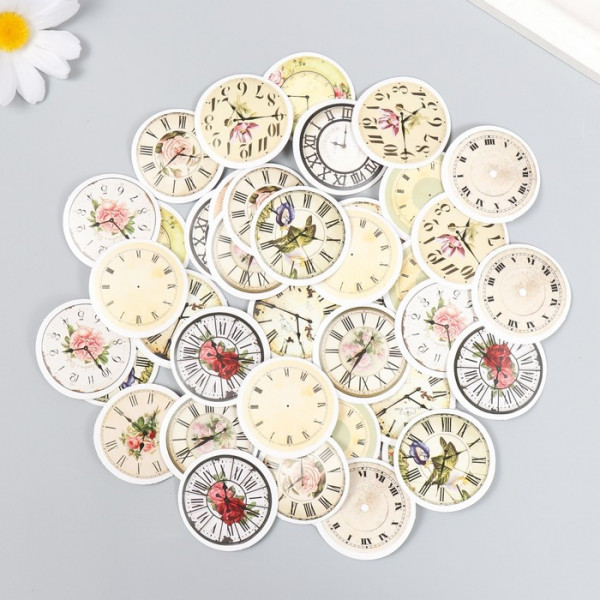 Набор декоративных бумажных наклеек "Винтажные часы", 45 штук (Китай)
