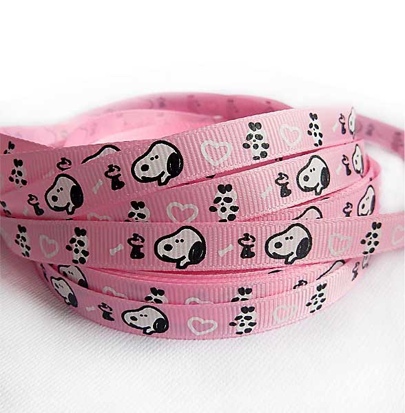 Лента репсовая принтованная "Hello Puppy", цвет Розовый, ширина 10 мм, 1 метр 
