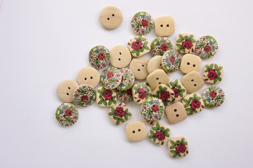 Набор деревянных пуговичек с принтом 36 шт. "Лотус" (Scrapberry's)