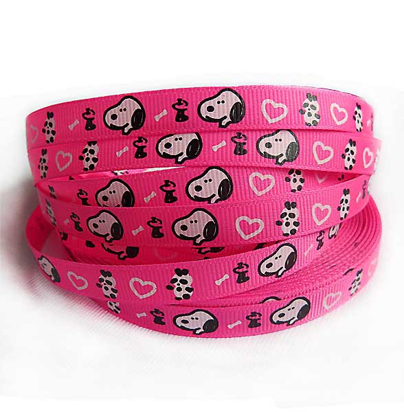 Лента репсовая принтованная "Hello Puppy", цвет Ярко-Розовый, ширина 10 мм, 1 метр  