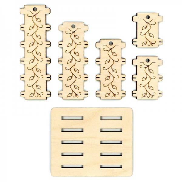 Набор деревянных бобин для ниток с подставкой "Орнамент", 11 элементов