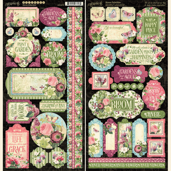 Набор стикеров, 2 листа 15*30 см, из коллекции Bloom (Graphic45)  