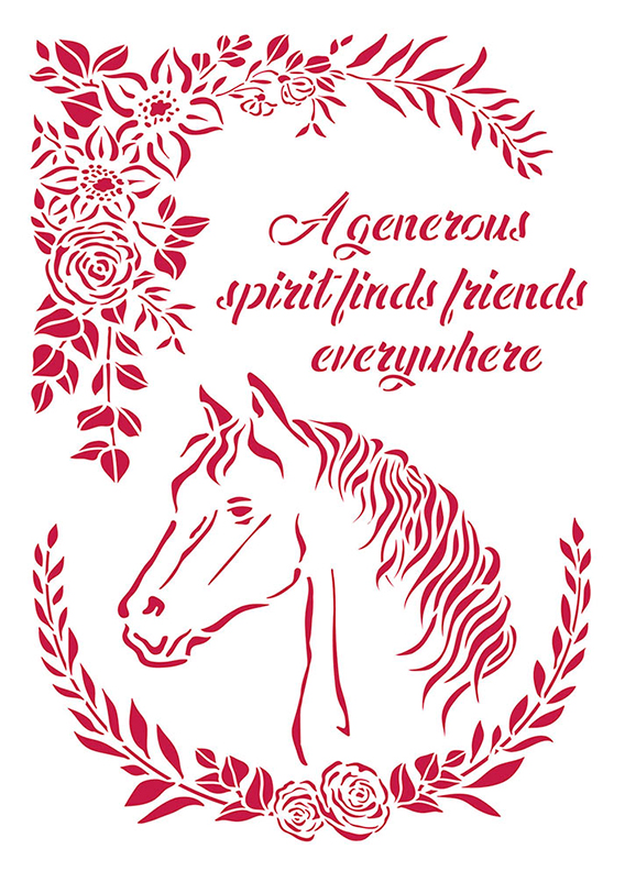 Трафарет "Лошадь среди цветов", 21*29 см (А4)  (Stamperia)