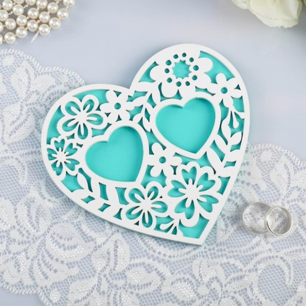 Подставка под кольца "Ажур", цвет Белый/Тиффани, 14,4х13х0.8 см.