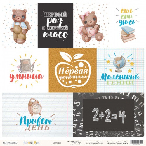 Бумага из коллекции "School Days" Карточки (для разрезания) РУС. (Скрапмир, Украина)