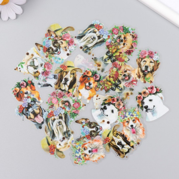 Набор ацетатных высечек на клейкой основе "Собачки и цветы", 30 шт. (АртУзор)