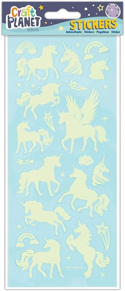 Набор стикеров из тонкого пластика "Единорожки", светятся в темноте (Docrafts)