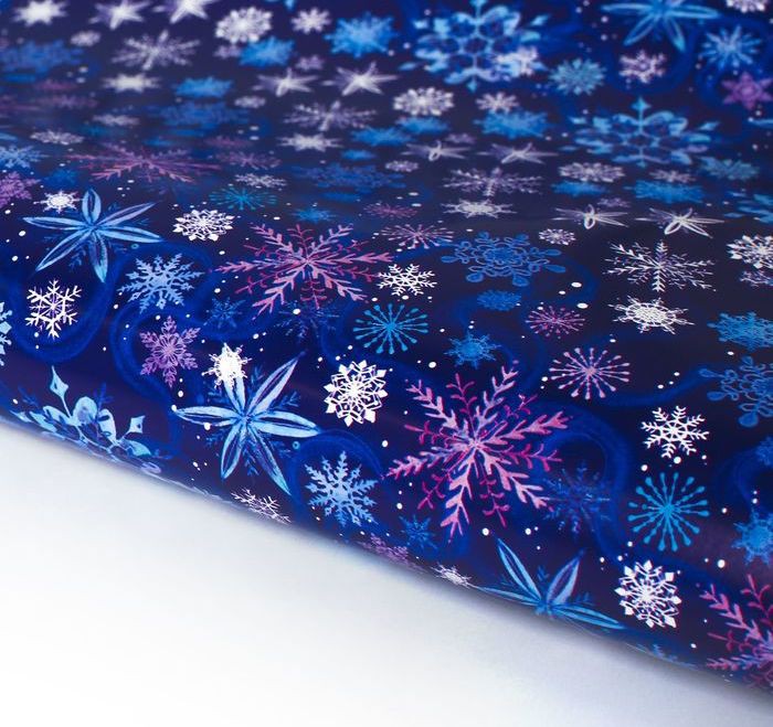 Бумага упаковочная глянцевая "Синие снежинки", 1 лист 70*100 см