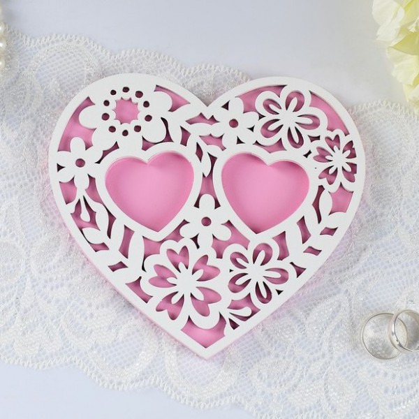 Подставка под кольца "Ажур", цвет Бело-розовый, 14,4х13х0.8 см.