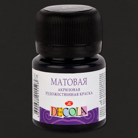 Краска акриловая матовая для декоративного творчества, цвет Черный №810,  баночка 20 мл (Decola)  