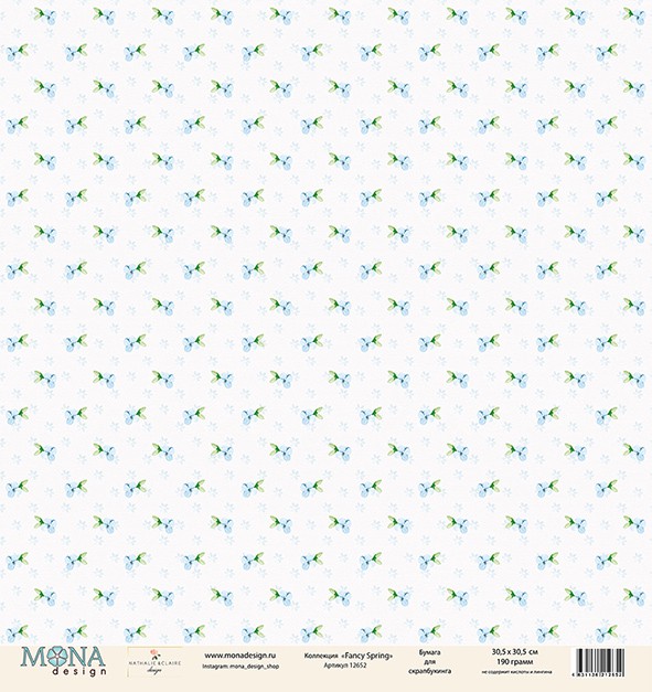 Бумага из коллекции "Fancy Spring" #12652 (Голубые ромашки и ягодки) (Mona design) 