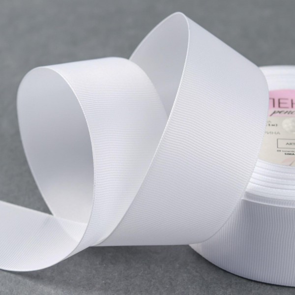 Лента декоративная репсовая, 40 мм, цвет Белый, 1 ярд = 91 см (Артузор)