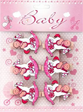Прищепка деревянная декоративная из коллекции Baby "Малышка на лошадке", цвет Розовый, 1 штука  