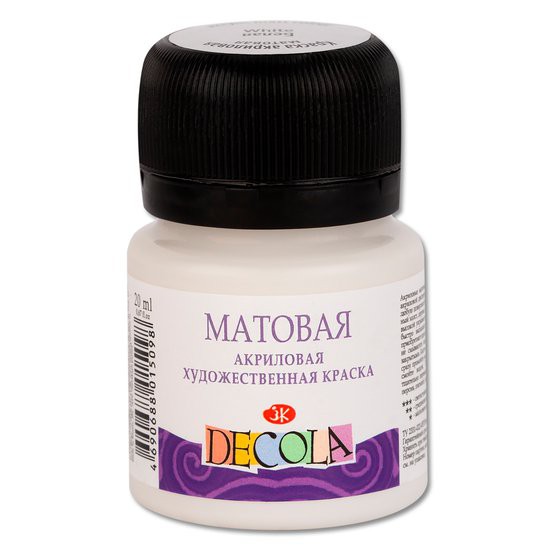 Краска акриловая матовая для декоративного творчества, цвет Белый №104,  баночка 20 мл (Decola) 