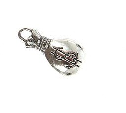 Металлическая подвеска 3D "Денежный мешочек с $$", цвет Серебро, 1 шт. 