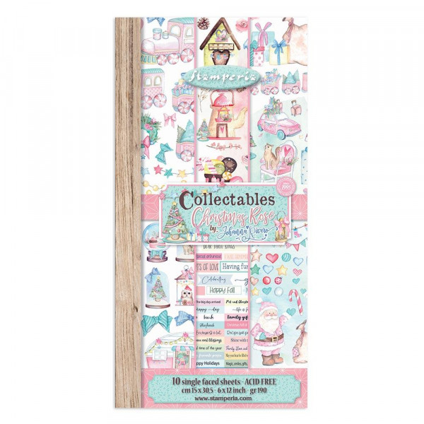 Набор бумаги 15*30 см из коллекции "Christmas Rose", 10 листов (Stamperia) 