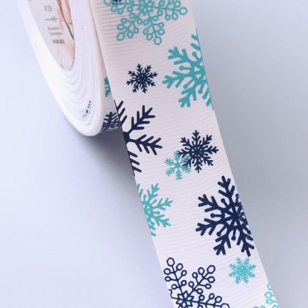 Лента декоративная репсовая "Снежинки", ширина 25мм, 1 ярд (91см) (Артузор)