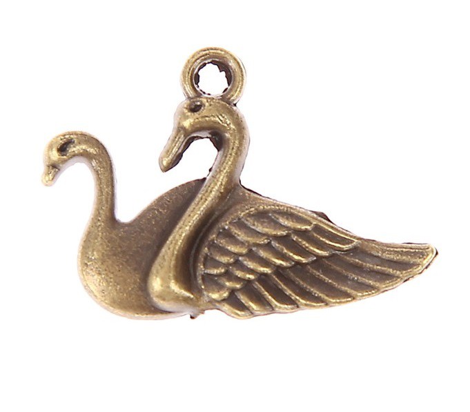 Металлическая подвеска "Два лебедя", цвет Античная бронза, 1 шт.  