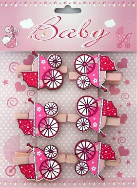 Прищепка деревянная декоративная из коллекции Baby "Коляска", цвет Розовый, 1 штука  