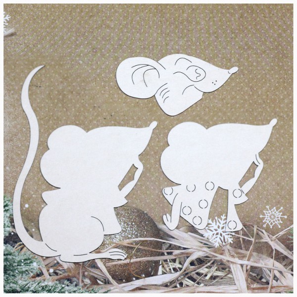 Фигурка из чипборда "Мышка" объемная, 12 см, 3 элемента (Россия)