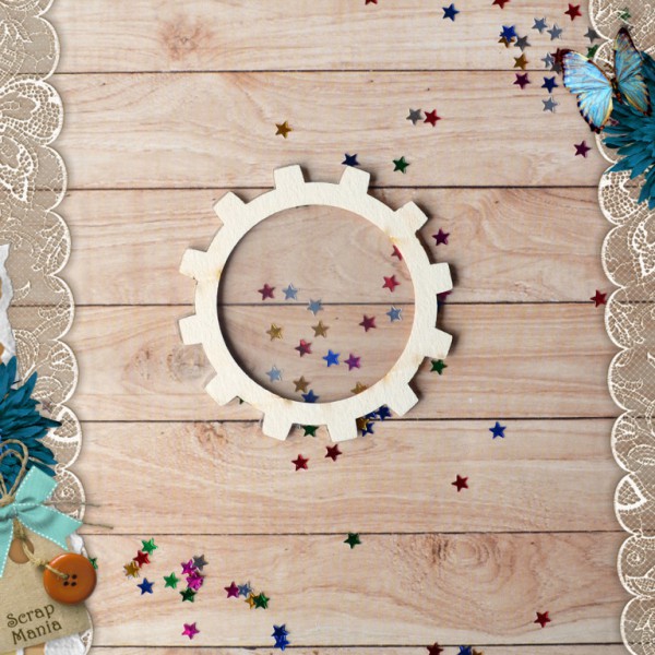 Украшение из чипборда из коллекции "Вечные странники" Шейкер. Шестеренка, размер Маленький (ScrapMania)