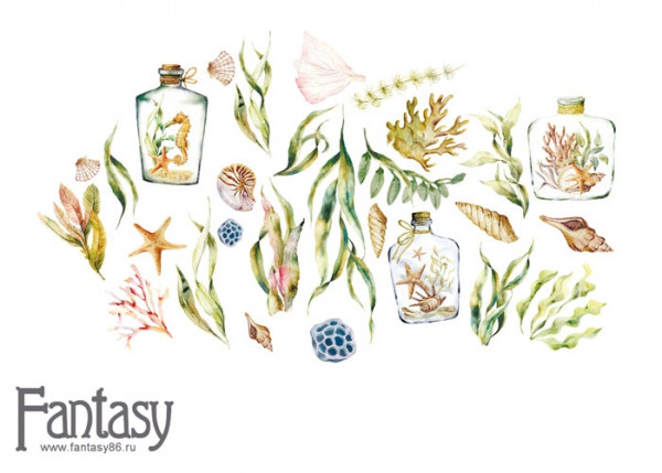 Набор тканевых высечек #10 из коллекции Теплое море, толщина картона 1 мм, 29 шт. (Fantasy)  