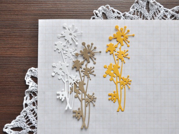 Вырубное изделие "Веточка полевая", цвет по выбору Крафт/Белый/Желтый