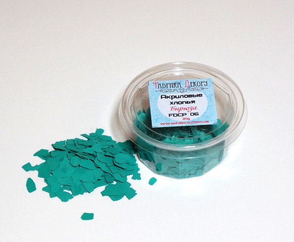 Акриловые хлопья, цвет Бирюза, 20 г (Фабрика декору, Украина)