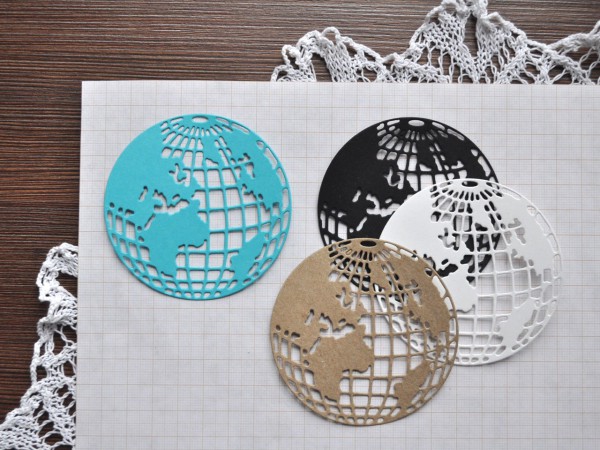 Вырубное изделие "Земной шар", цвет по выбору Черный/Белый/Голубой/Крафт