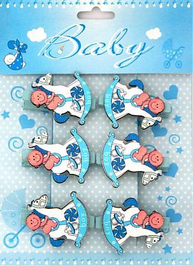 Прищепка деревянная декоративная из коллекции Baby "Малыш на лошадке", цвет Голубой, 1 штука 
