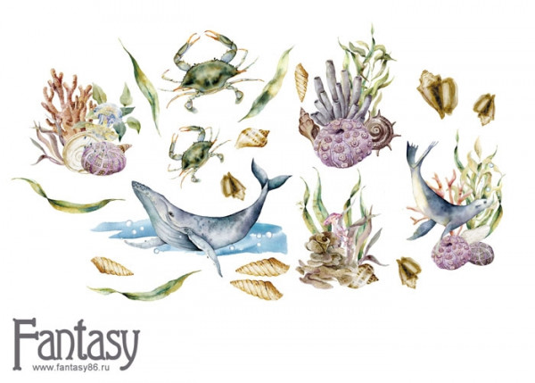 Набор тканевых высечек #12 из коллекции Теплое море, толщина картона 1 мм, 18 шт. (Fantasy)  