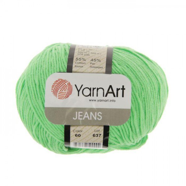 Пряжа YarnArt Jeans для вязания амигуруми, 50 г, 160 м, цвет Зеленое яблоко 