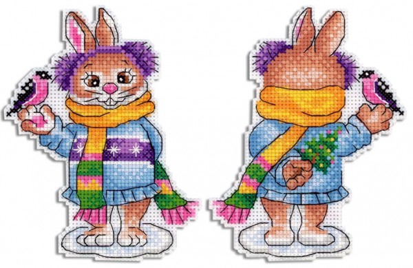 Набор для вышивания на пластиковой канве "Зайка с птичкой" (М.П. Студия, "Жар-птица")