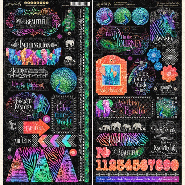 Набор стикеров, 2 листа 15*30 см, из коллекции Kaleidoscope (Graphic45)  