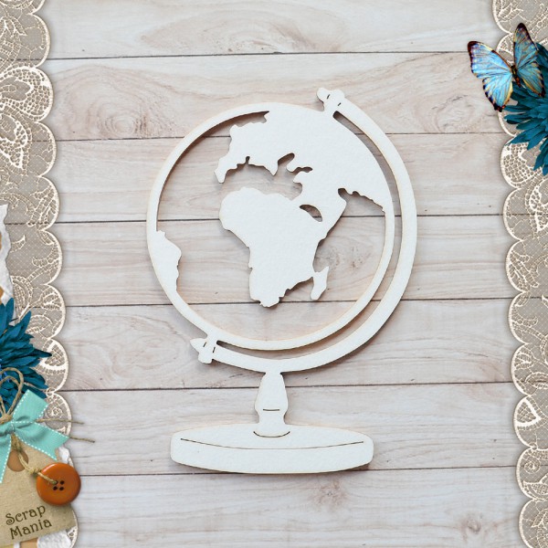 Украшение из чипборда из коллекции "Школьный вальс" Шейкер. Глобус, размер Большой/Маленький/Мини (ScrapMania) 
