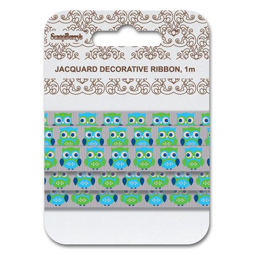 Лента жаккардовая "Совы синие", 15 мм, 1 метр (Scrapberry's) 