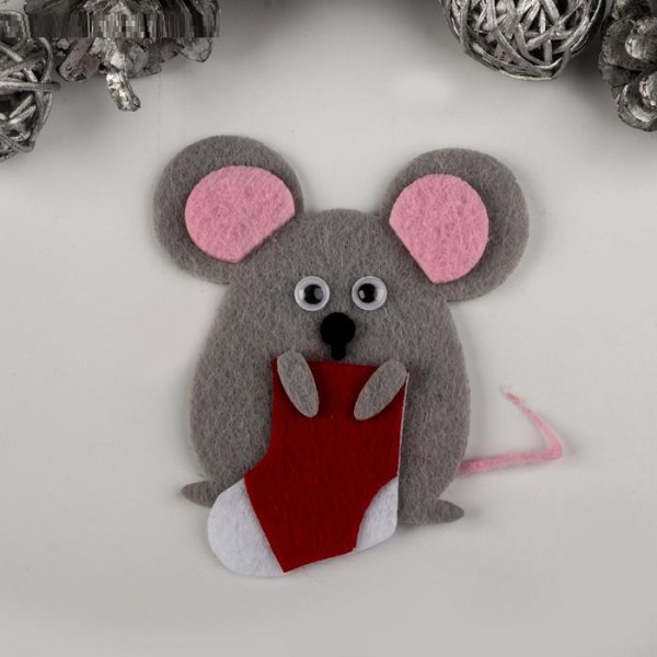 Многослойная фигурка из цветного фетра "Мышонок-толстячок с сапожком", 1 шт. (АртУзор)