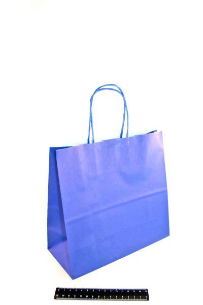 Пакет бумажный с кручеными ручками, цвет Синий, 24*25*11 см  