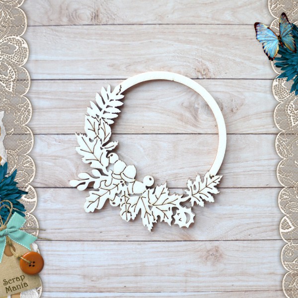 Украшение из чипборда из коллекции "Школьный вальс" Шейкер. Венок из листьев, размер Большой/Маленький/Мини (ScrapMania)  