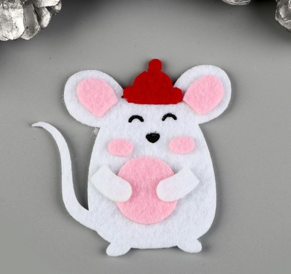 Многослойная фигурка из цветного фетра "Белый мышонок с шапочке", 1 шт. (АртУзор)